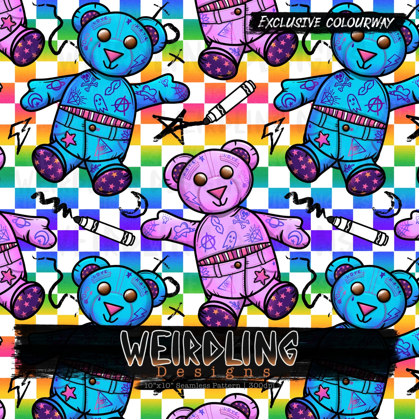 Doodle Bear - Exclusive Seamless Design - 5 Colourways