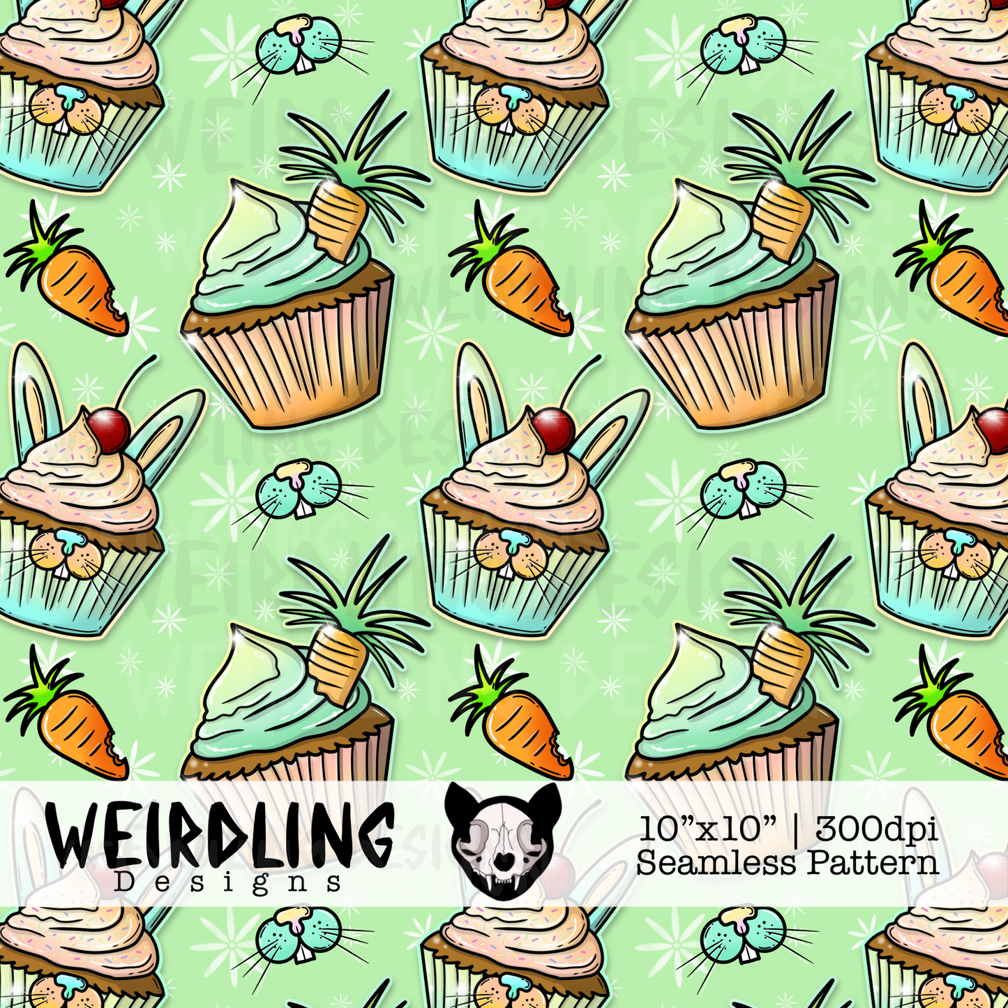 Bunny Cupcakes - Exclusive Seamless Pattern - Multiple Colourways