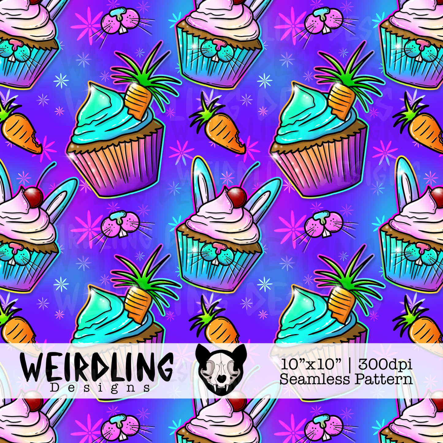 Bunny Cupcakes - Exclusive Seamless Pattern - Multiple Colourways