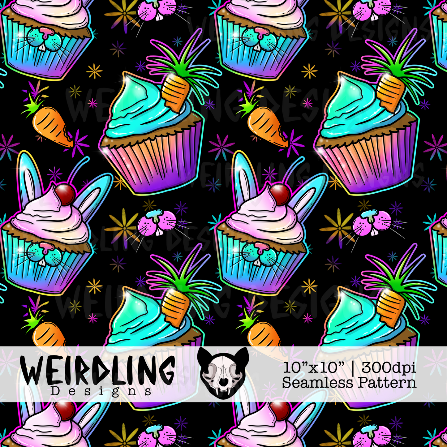 Bunny Cupcakes - Exclusive Seamless Pattern - Multiple Colourways
