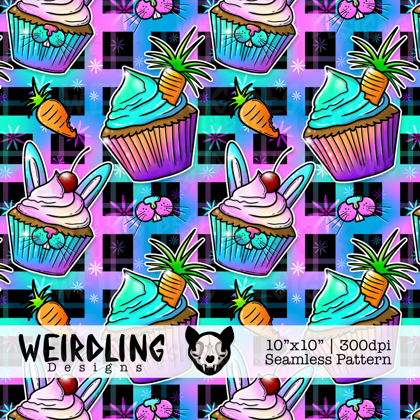 Bunny Cupcakes - Exclusive Seamless Pattern - Multiple Colourways