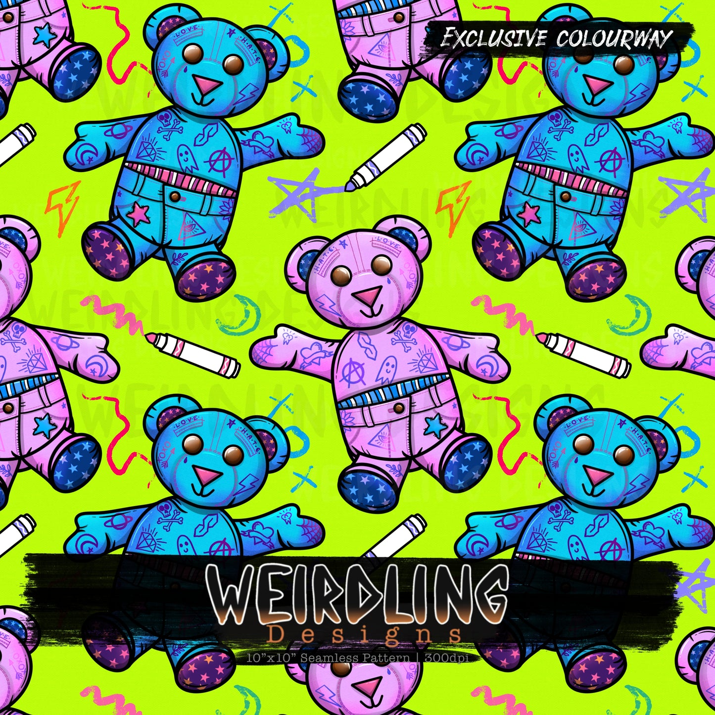 Doodle Bear - Exclusive Seamless Design - 5 Colourways