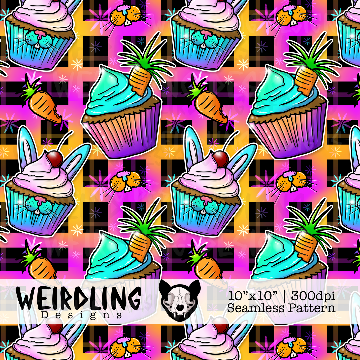 Bunny Cupcakes - Exclusive Seamless Pattern - Multiple Colourways