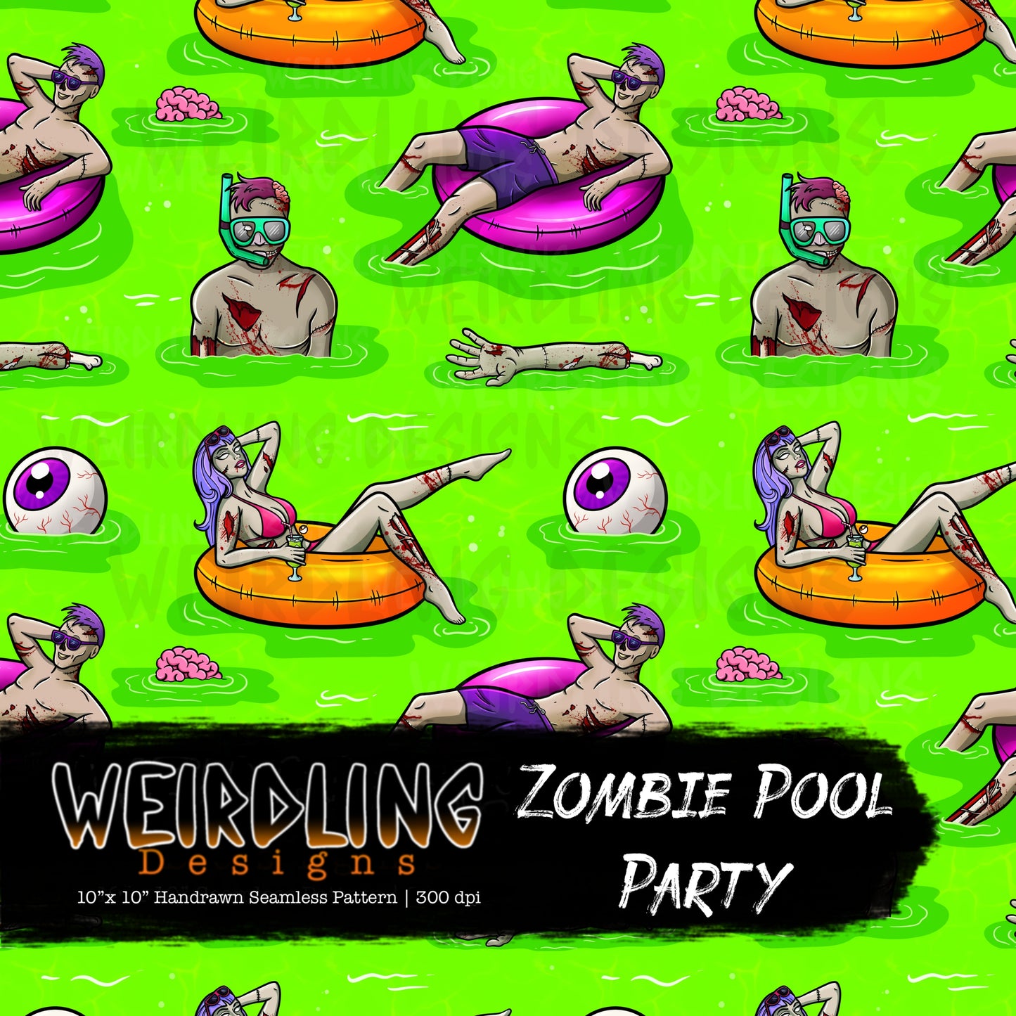 Zombie Pool Party - Limited Seamless Design - 6 Colourways