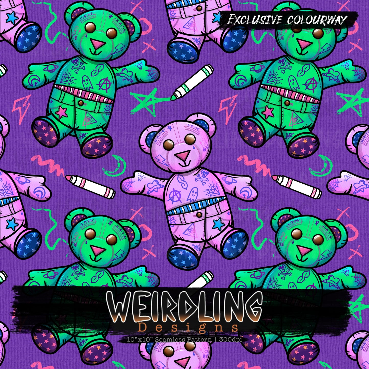 Doodle Bear - Exclusive Seamless Design - 5 Colourways