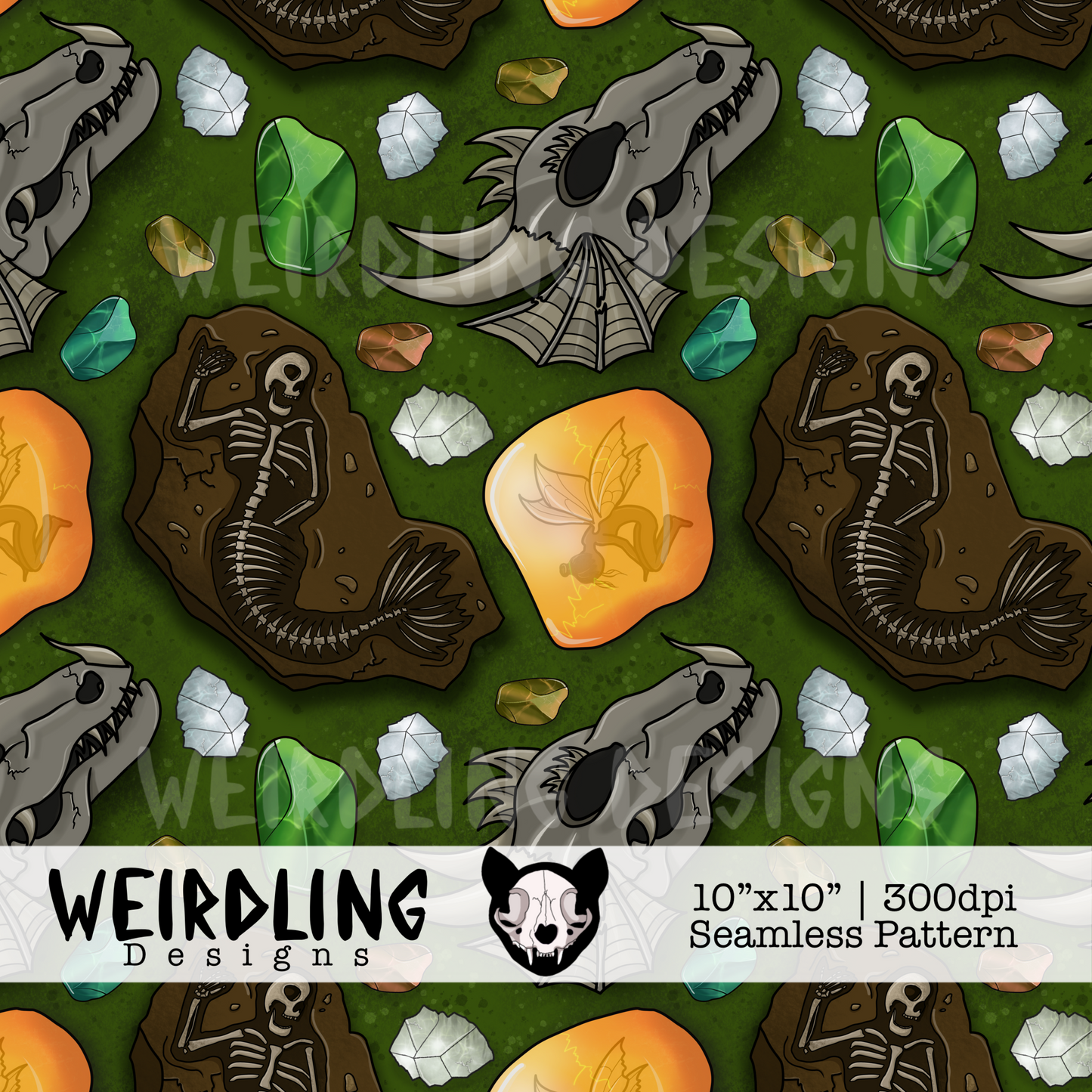Mythic Fossils - Exclusive Seamless Pattern - Multiple Colourways