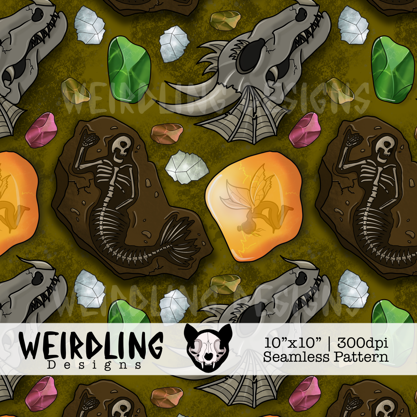 Mythic Fossils - Exclusive Seamless Pattern - Multiple Colourways