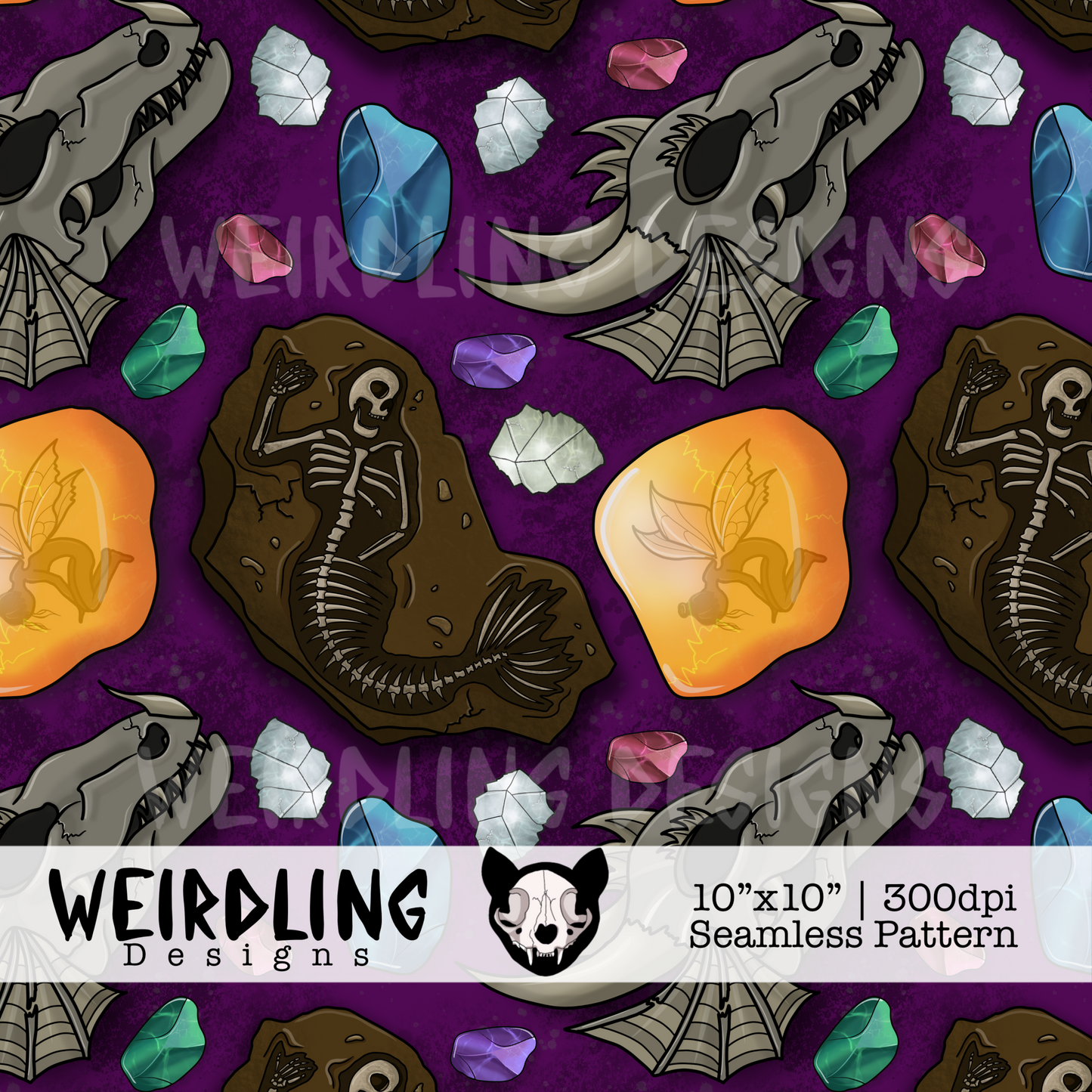 Mythic Fossils - Exclusive Seamless Pattern - Multiple Colourways