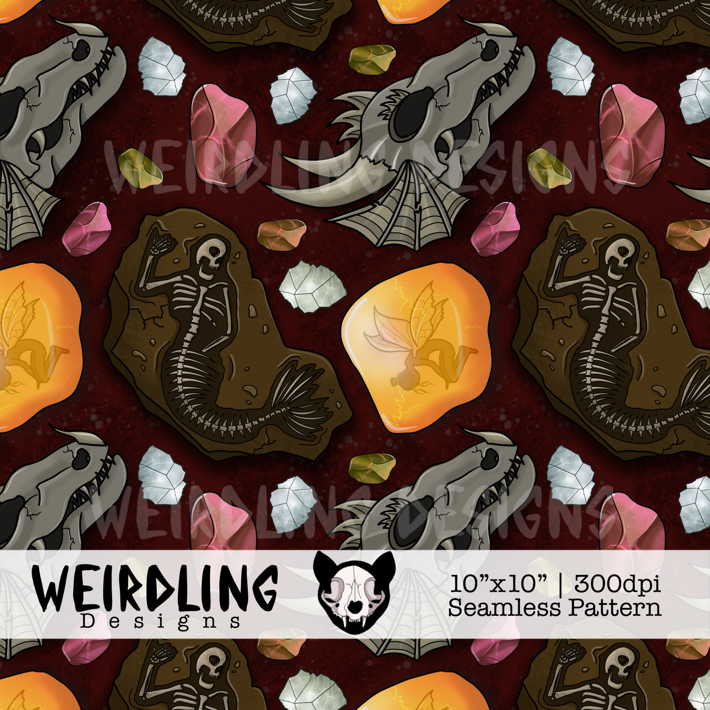 Mythic Fossils - Exclusive Seamless Pattern - Multiple Colourways