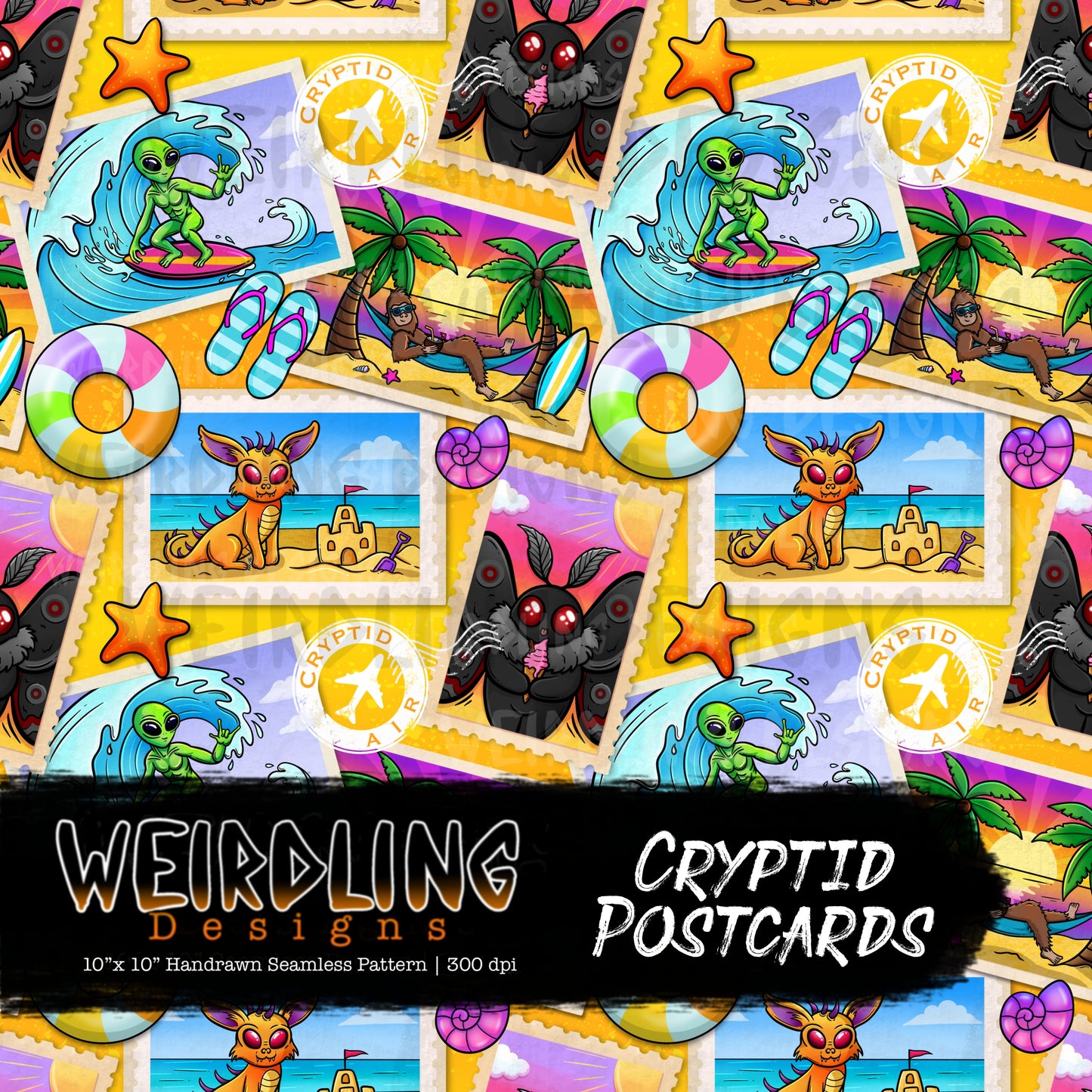 Cryptid Postcards - Limited Seamless Design - 5 Colourways