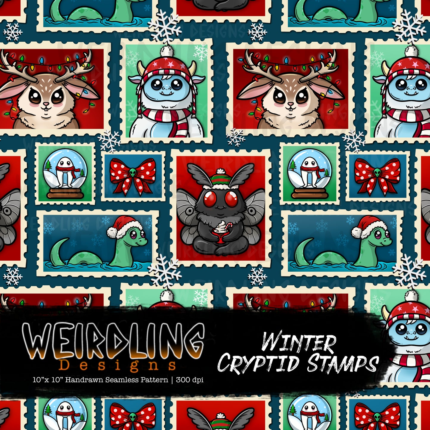 Winter Cryptid Stamps - Limited Seamless Design - 5 Colourways