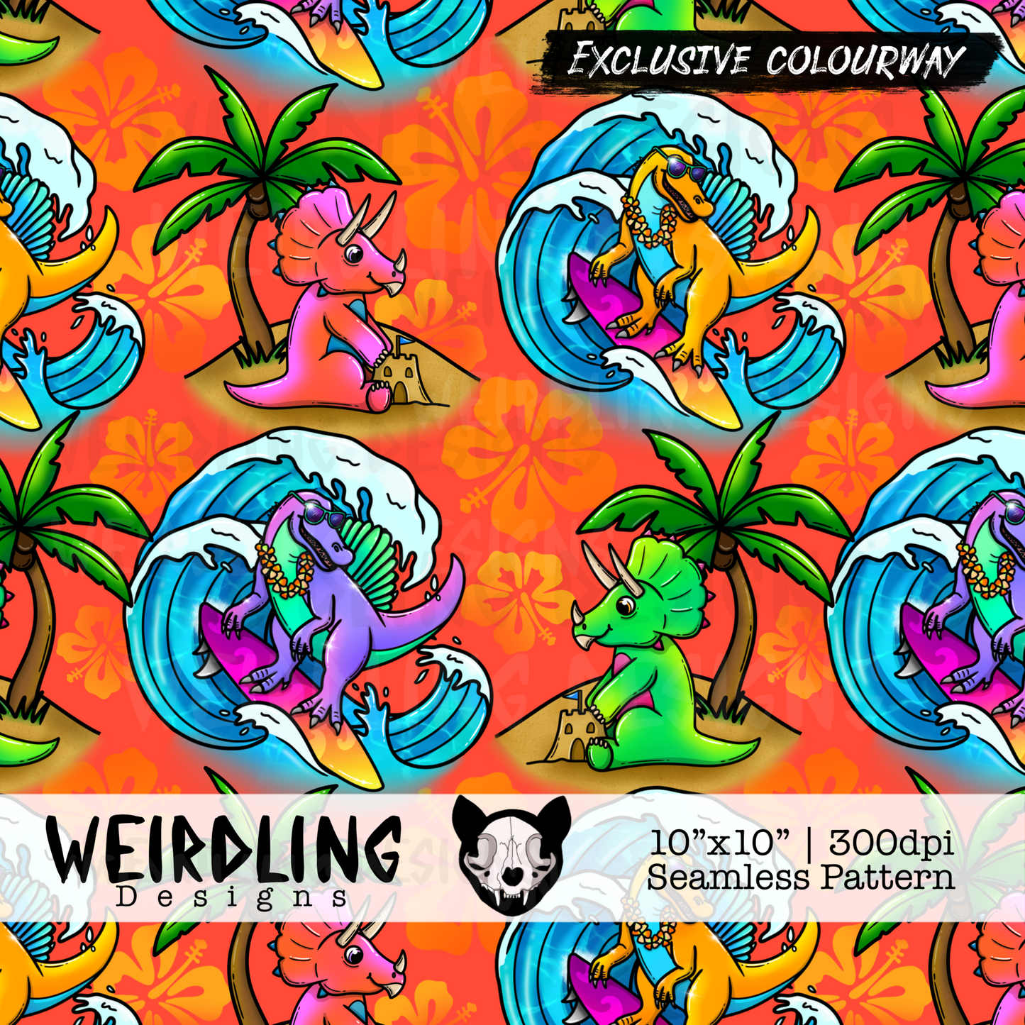 Beach Dinos - Exclusive Seamless Pattern- 3 colourways