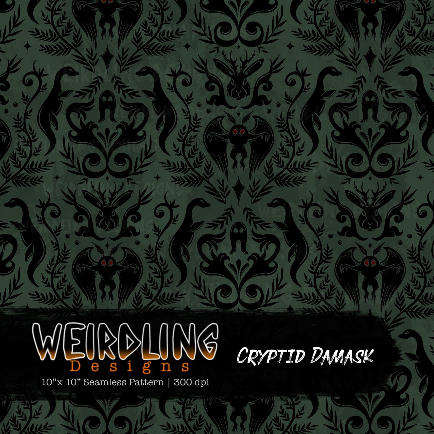 Cryptid Damask - Limited Seamless Design- 8 Colourways