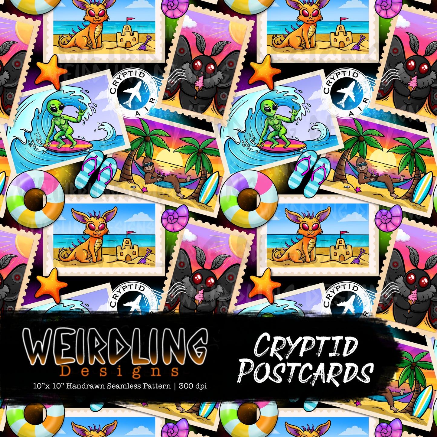 Cryptid Postcards - Limited Seamless Design - 5 Colourways