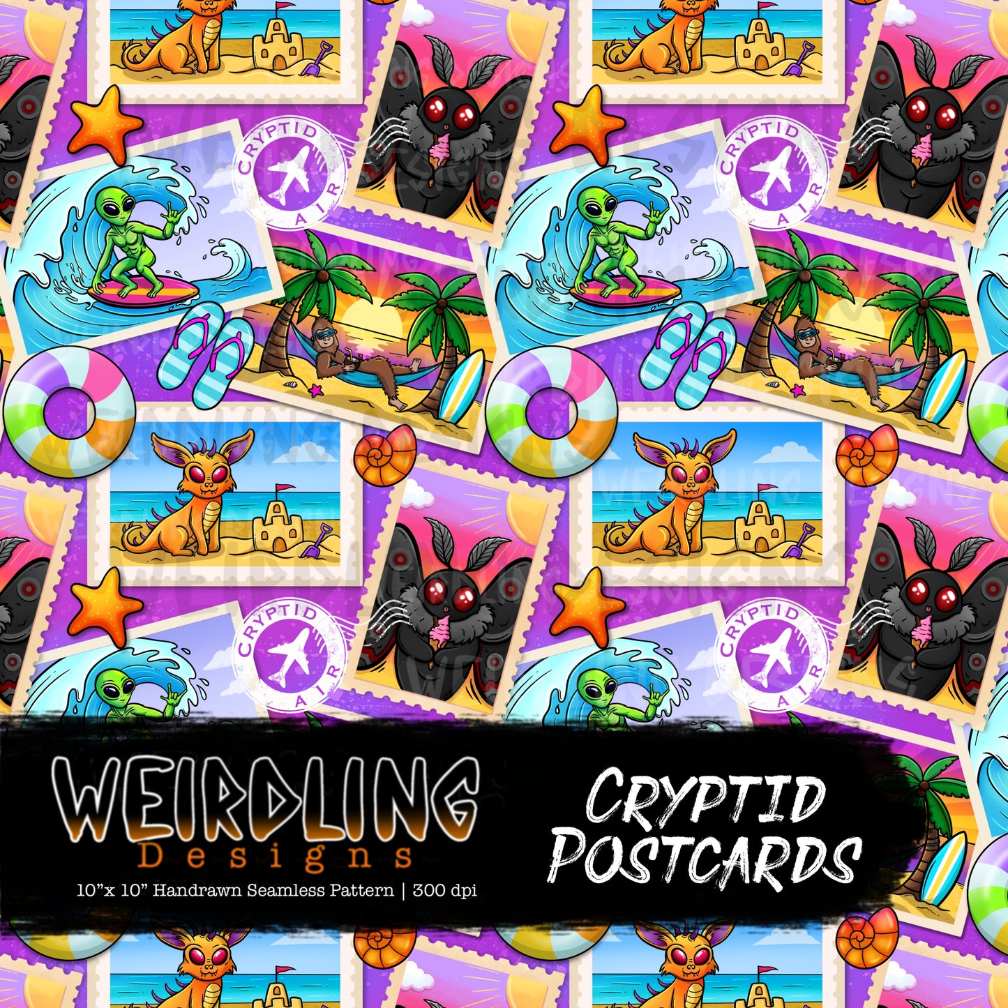 Cryptid Postcards - Limited Seamless Design - 5 Colourways