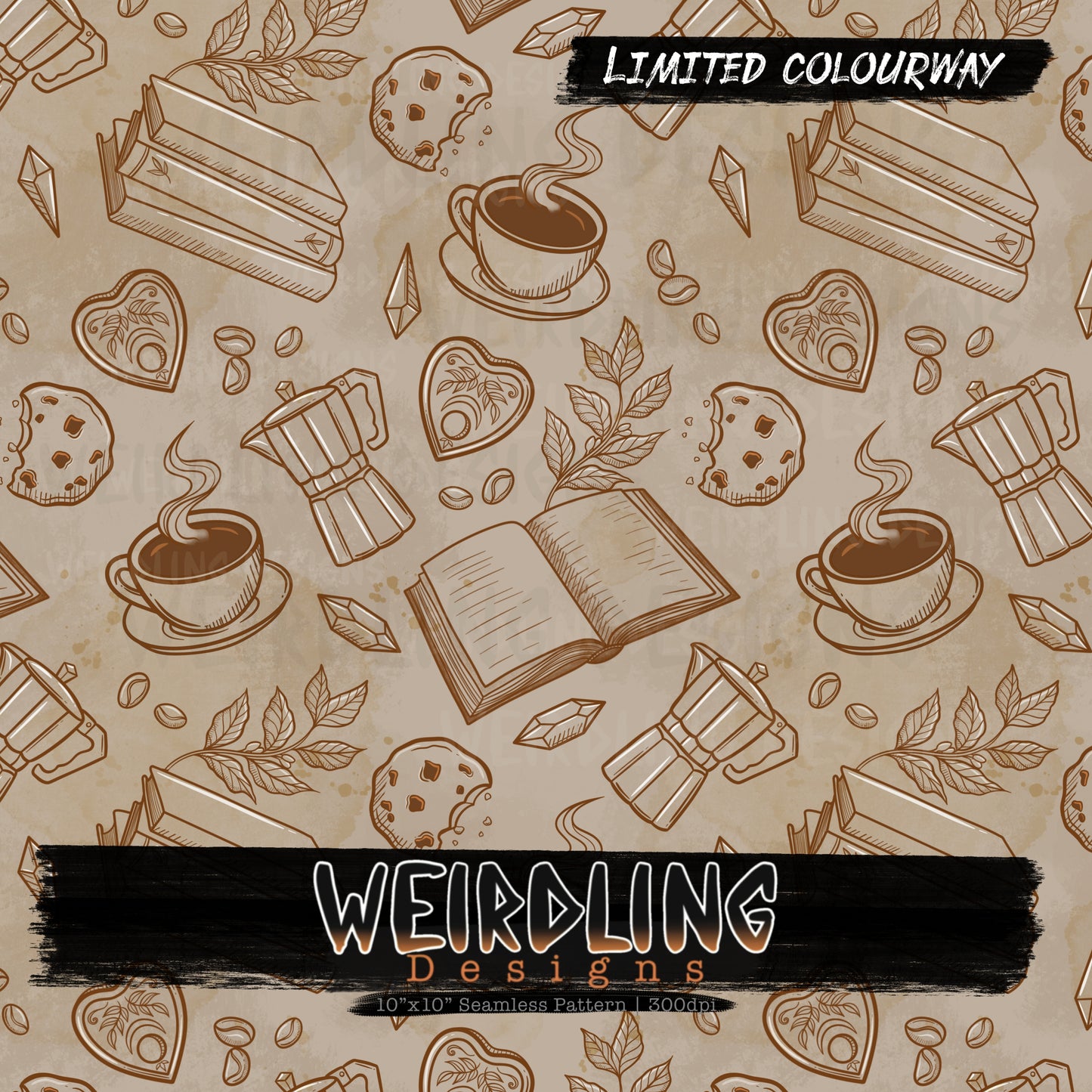 Bookish Brews Coffee - Limited Seamless Design- 4 Colourways