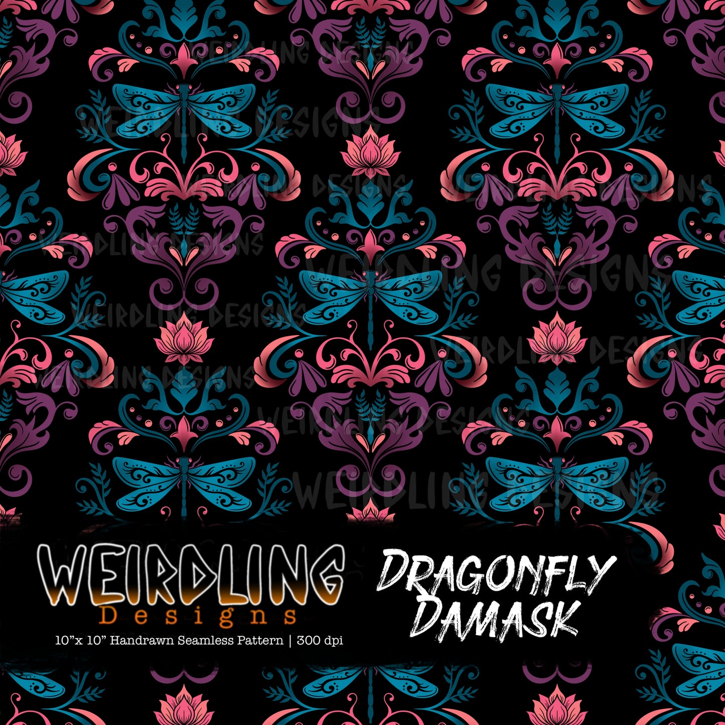 Dragonfly Damask - Limited Seamless Design- 5 Colourways