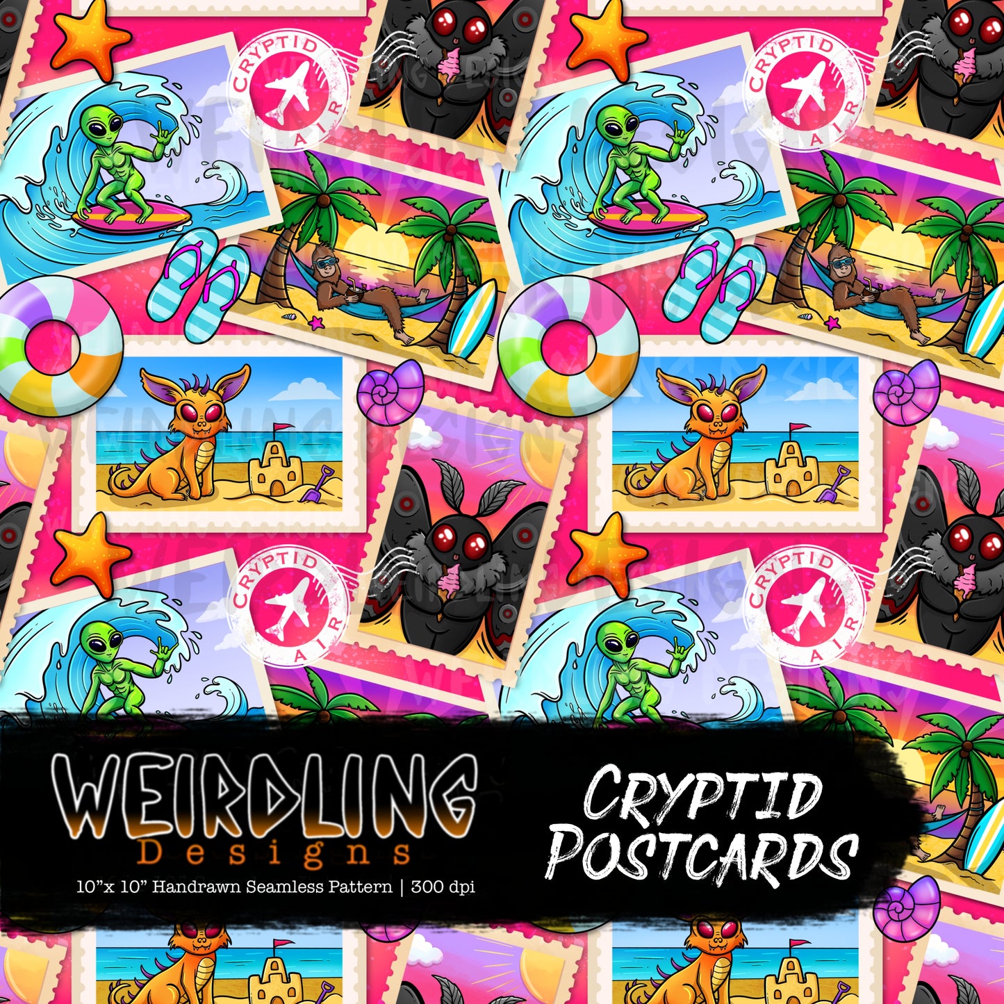 Cryptid Postcards - Limited Seamless Design - 5 Colourways