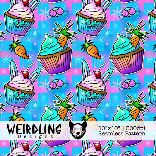 Bunny Cupcakes - Exclusive Seamless Pattern - Multiple Colourways