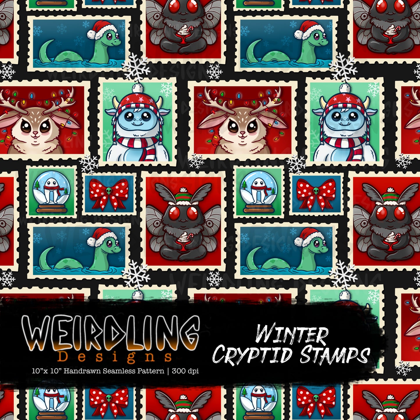 Winter Cryptid Stamps - Limited Seamless Design - 5 Colourways