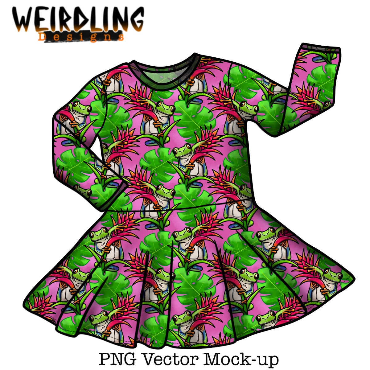 Long Sleeve Skater Dress - Vector Mockup