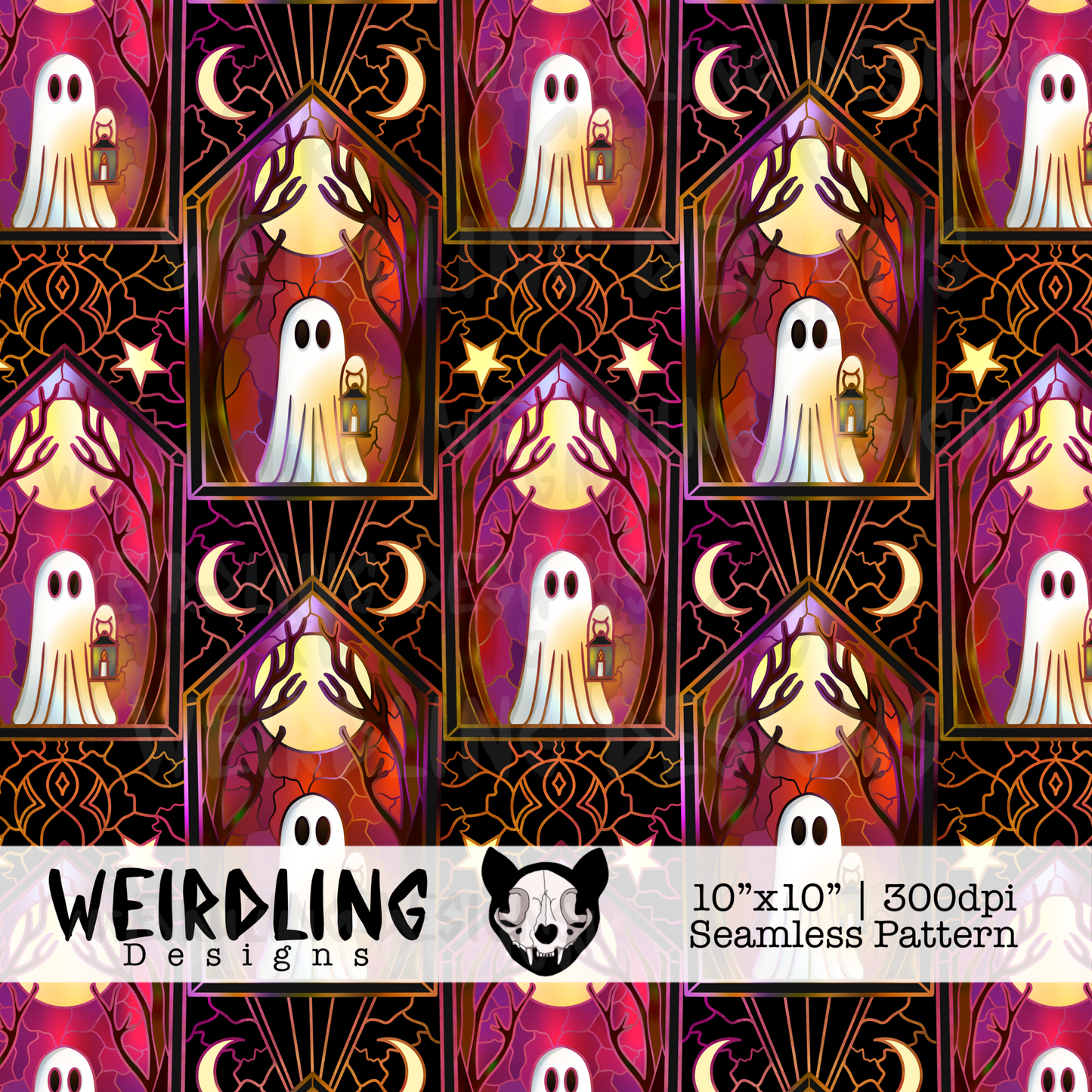 Stained Glass Spooks - Limited Seamless Pattern - 3 Colourways