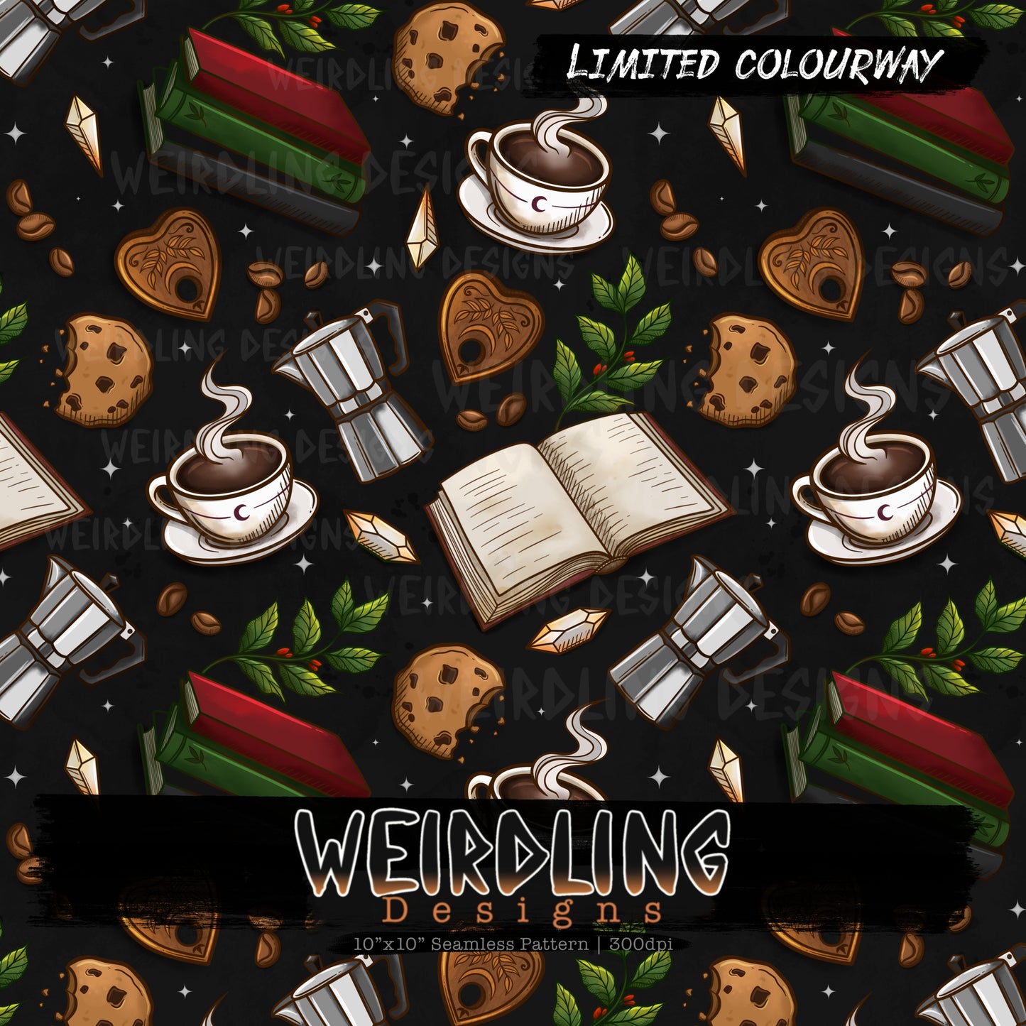 Bookish Brews Coffee - Limited Seamless Design- 4 Colourways
