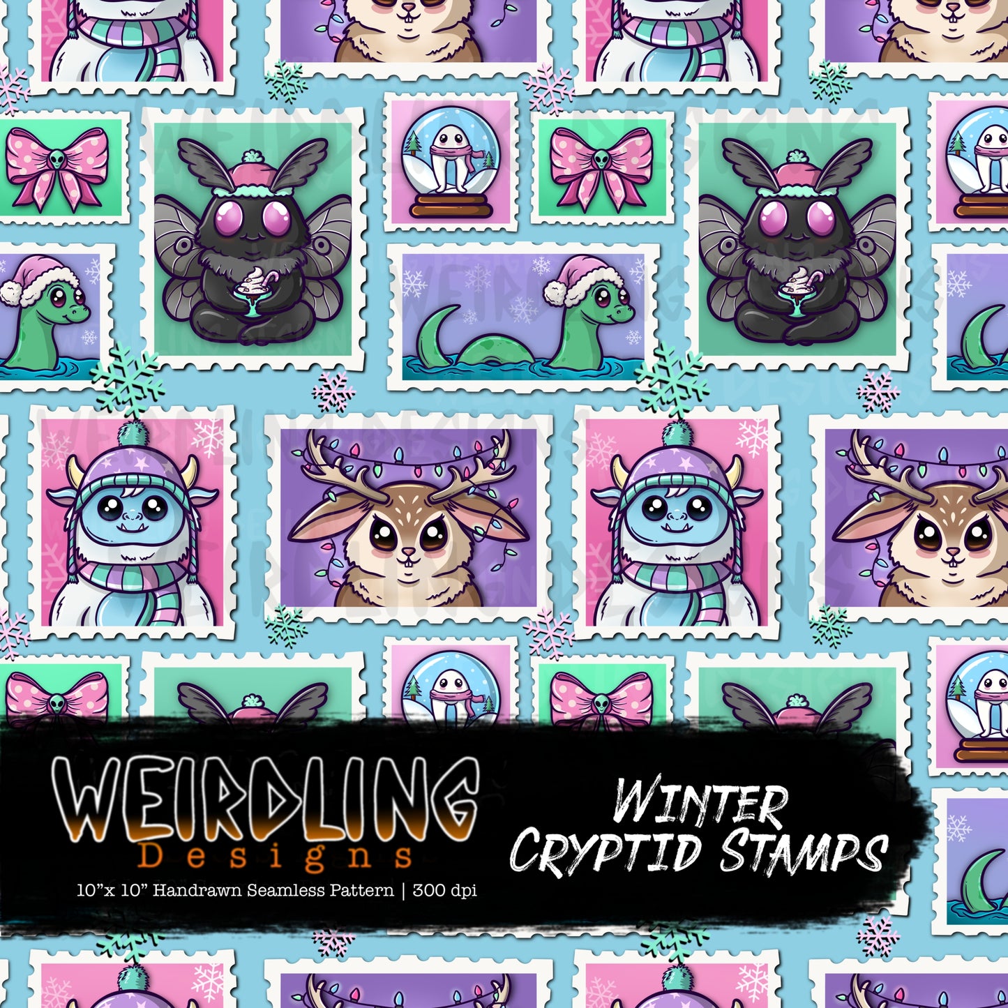 Winter Cryptid Stamps - Limited Seamless Design - 5 Colourways