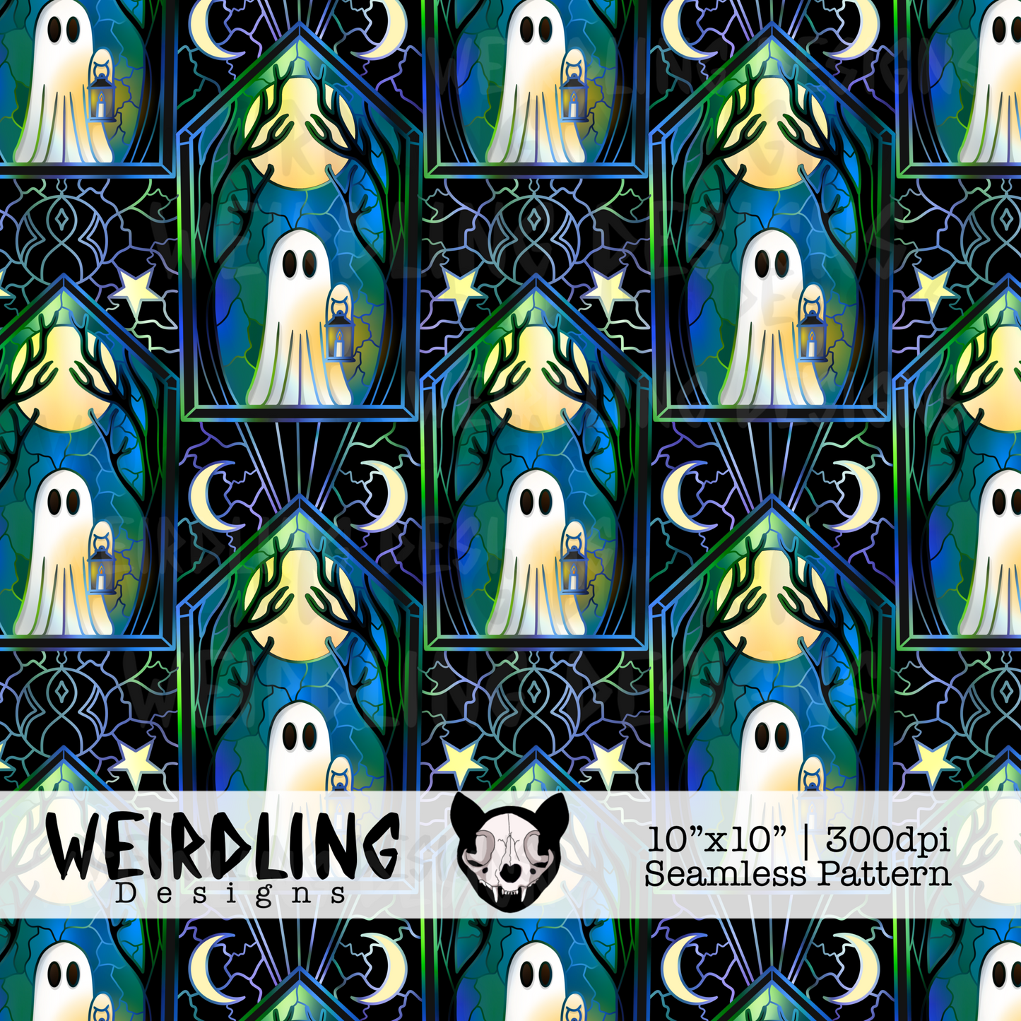 Stained Glass Spooks - Limited Seamless Pattern - 3 Colourways