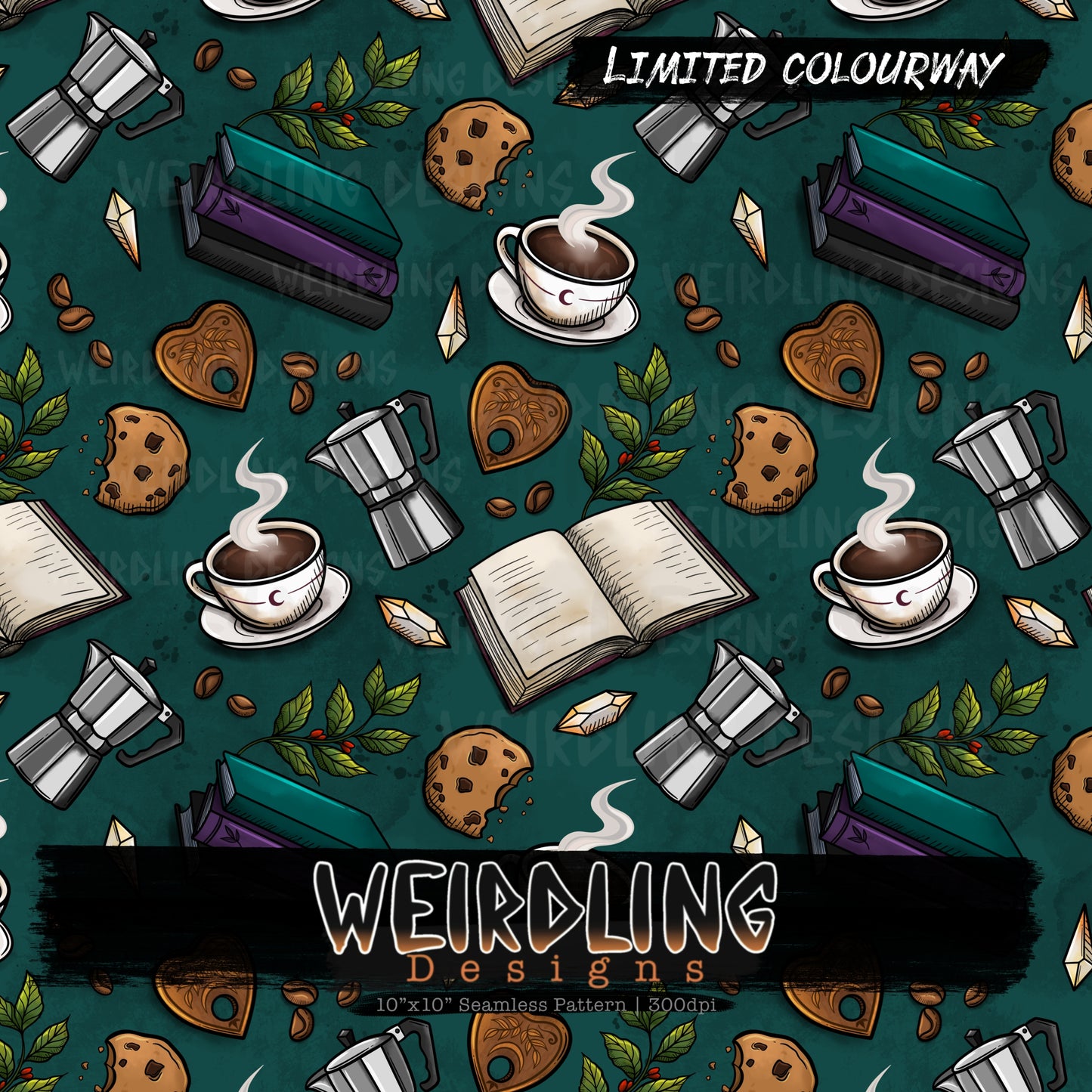 Bookish Brews Coffee - Limited Seamless Design- 4 Colourways