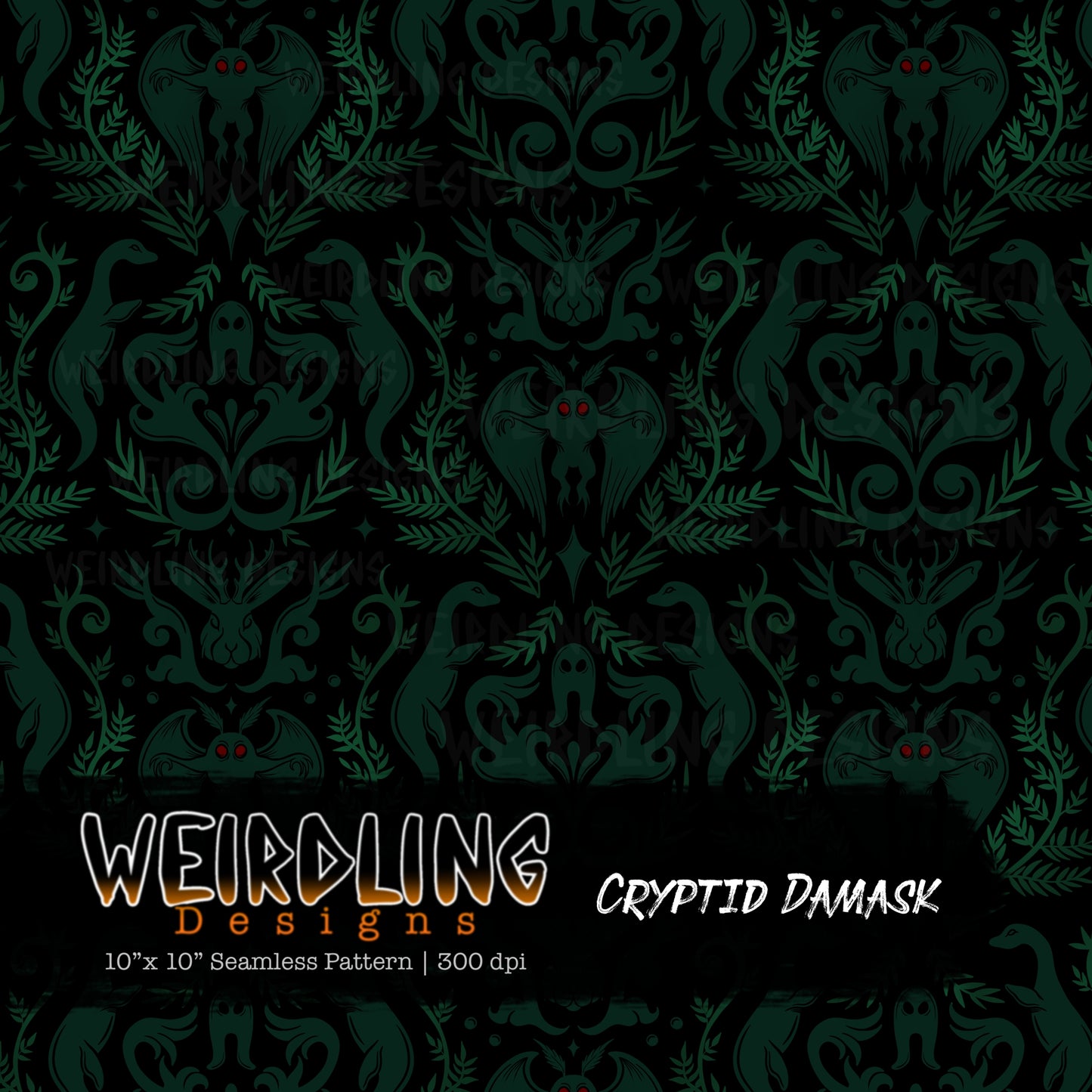 Cryptid Damask - Limited Seamless Design- 8 Colourways