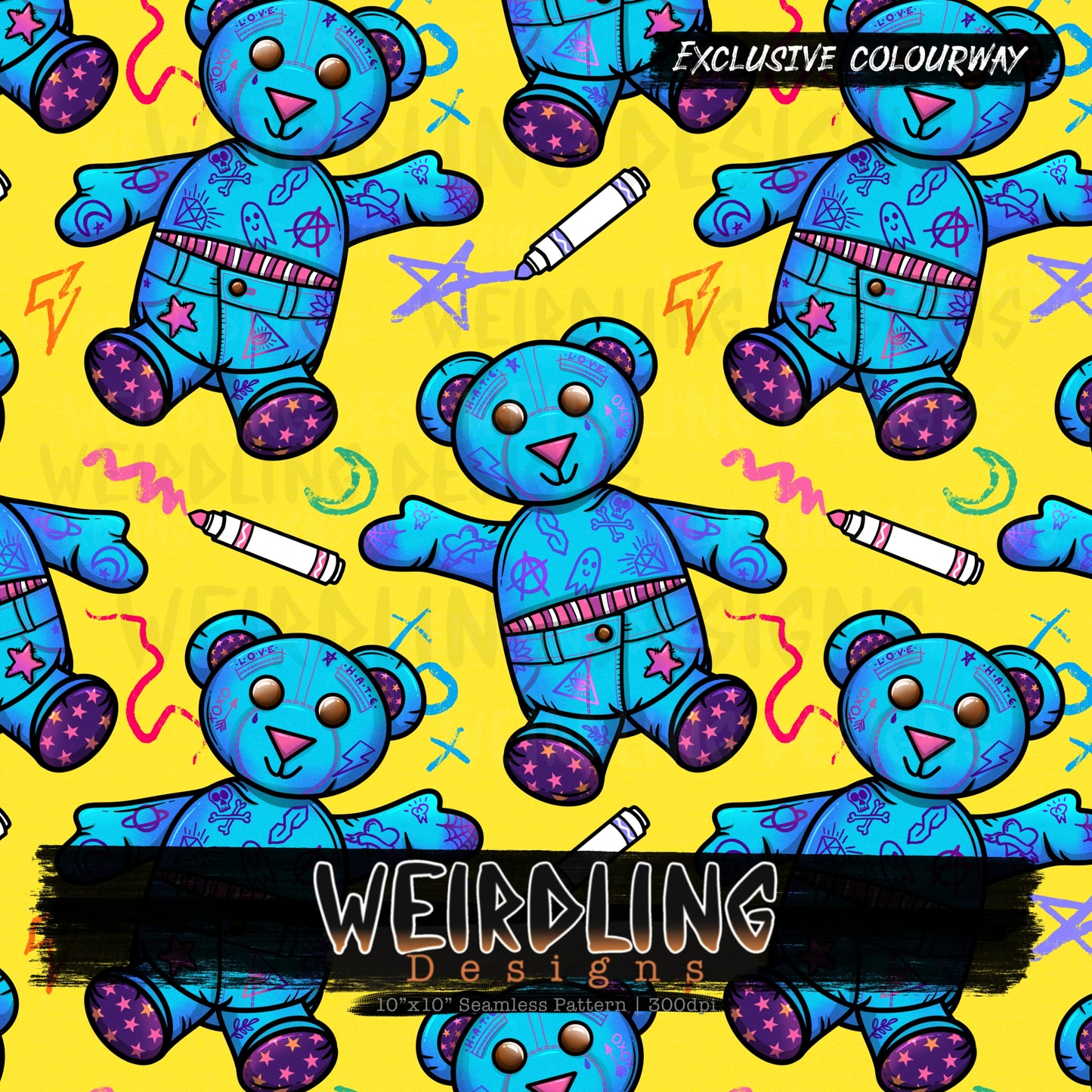 Doodle Bear - Exclusive Seamless Design - 5 Colourways