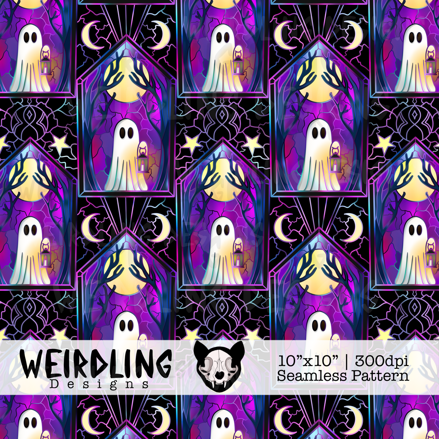 Stained Glass Spooks - Limited Seamless Pattern - 3 Colourways