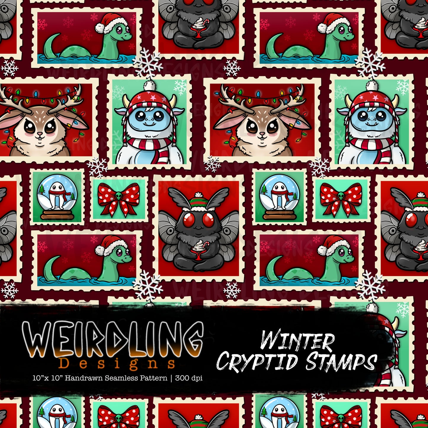 Winter Cryptid Stamps - Limited Seamless Design - 5 Colourways