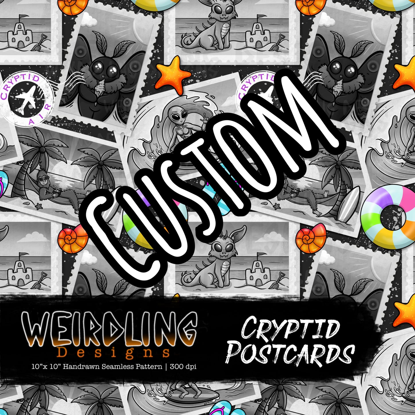 Cryptid Postcards - Limited Seamless Design - 5 Colourways