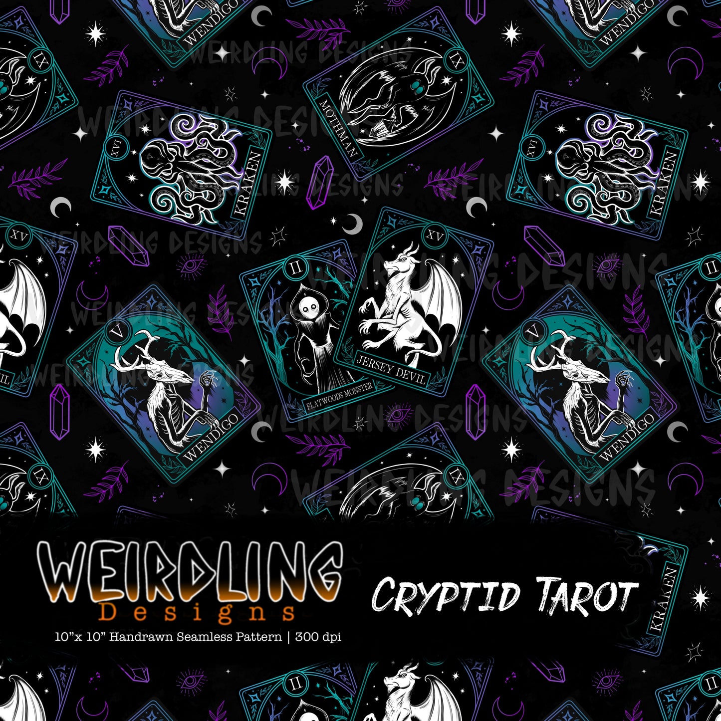 Cryptid Tarot - Limited Seamless Design - 6 Colourways