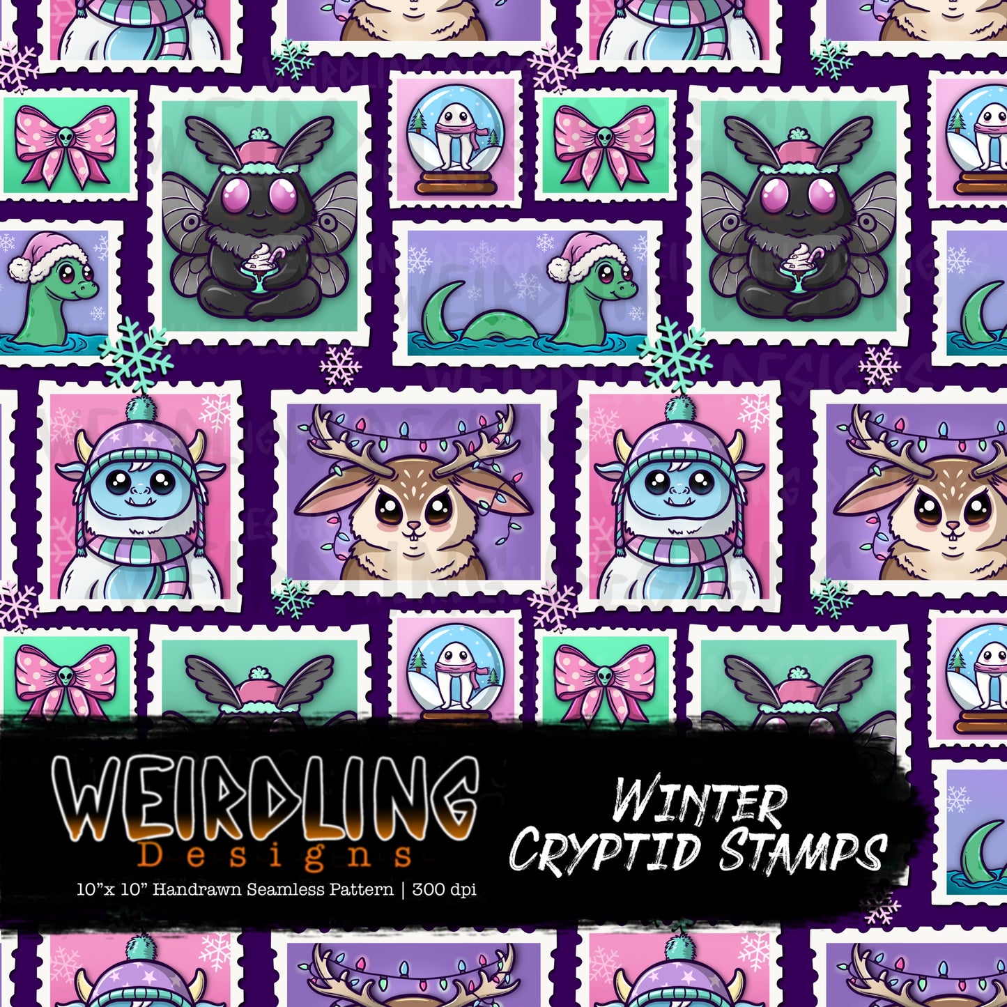 Winter Cryptid Stamps - Limited Seamless Design - 5 Colourways