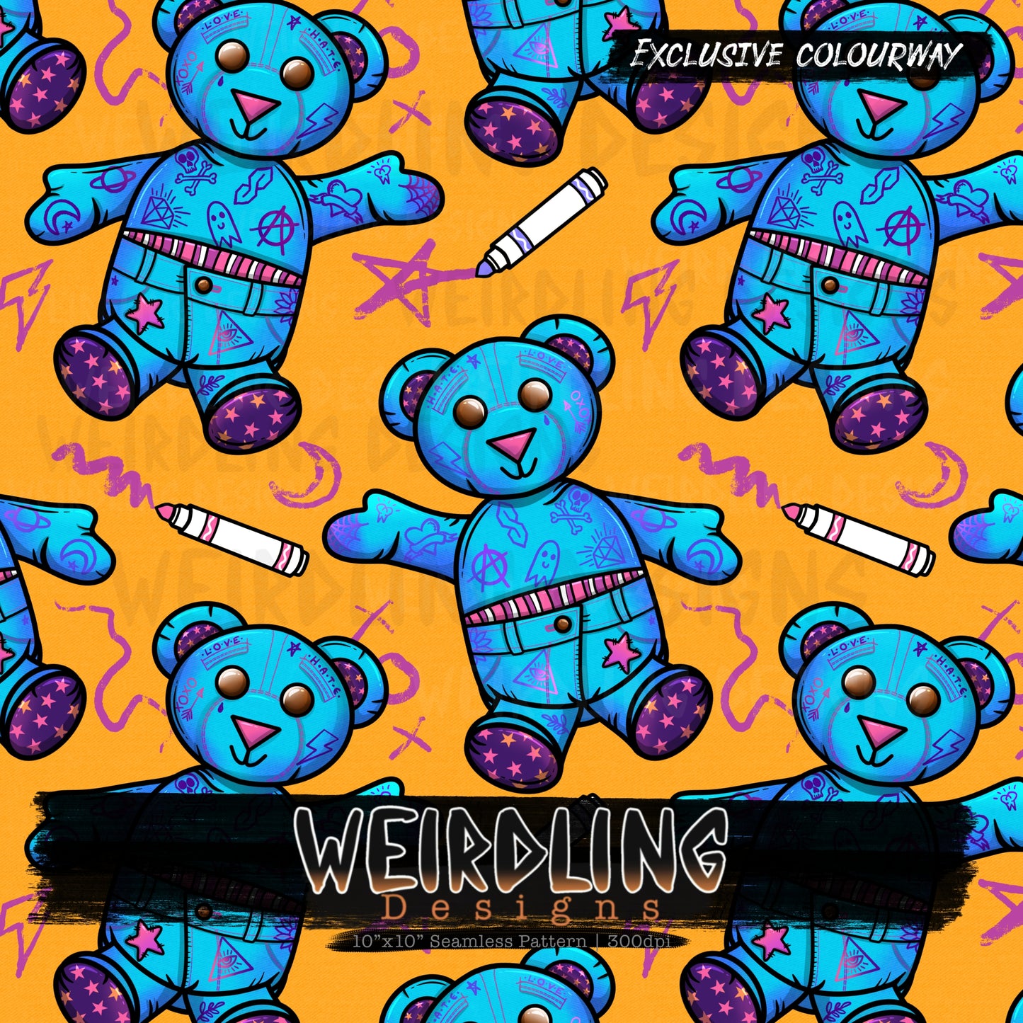 Doodle Bear - Exclusive Seamless Design - 5 Colourways