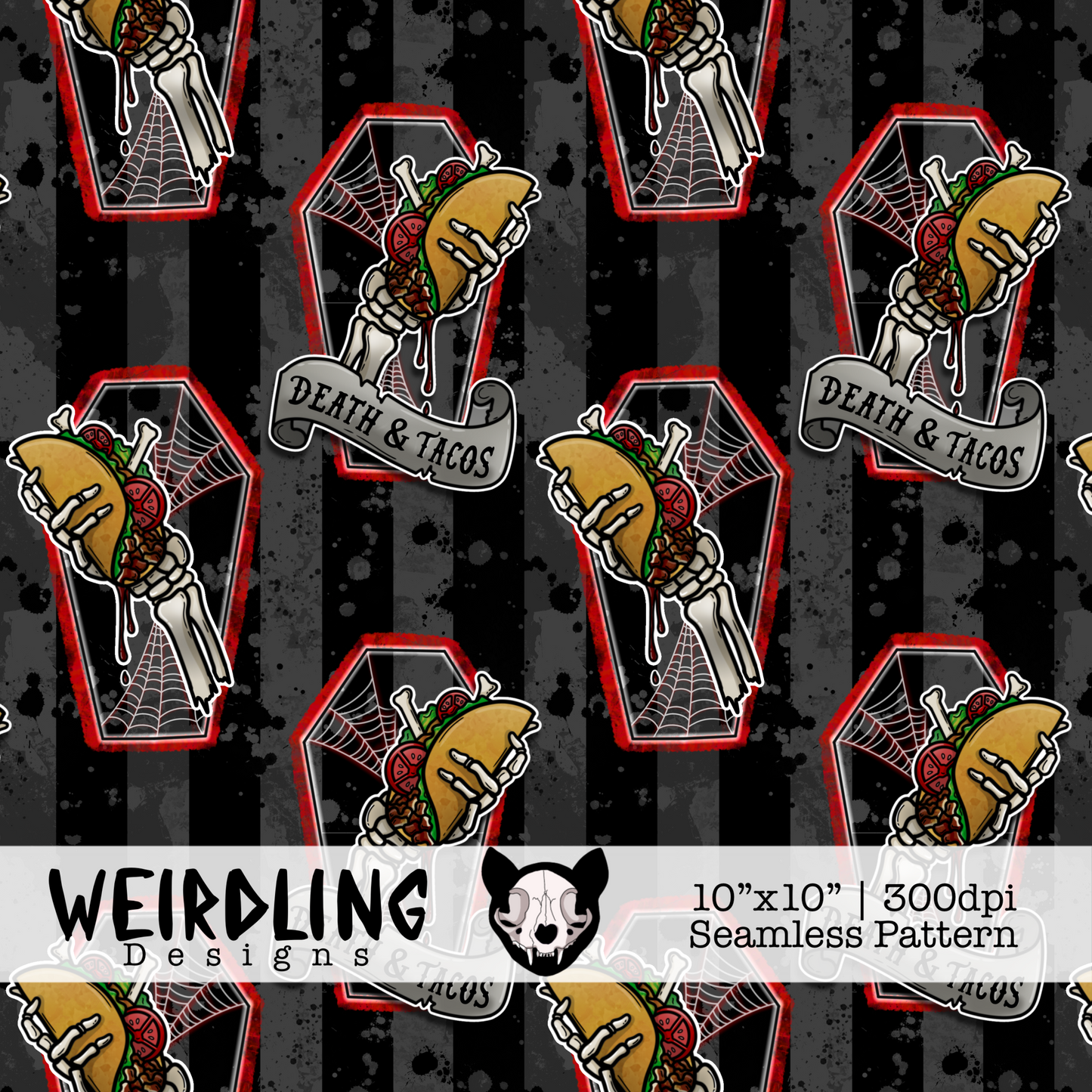 Death & Tacos - Exclusive Seamless Pattern - Multiple Colourways