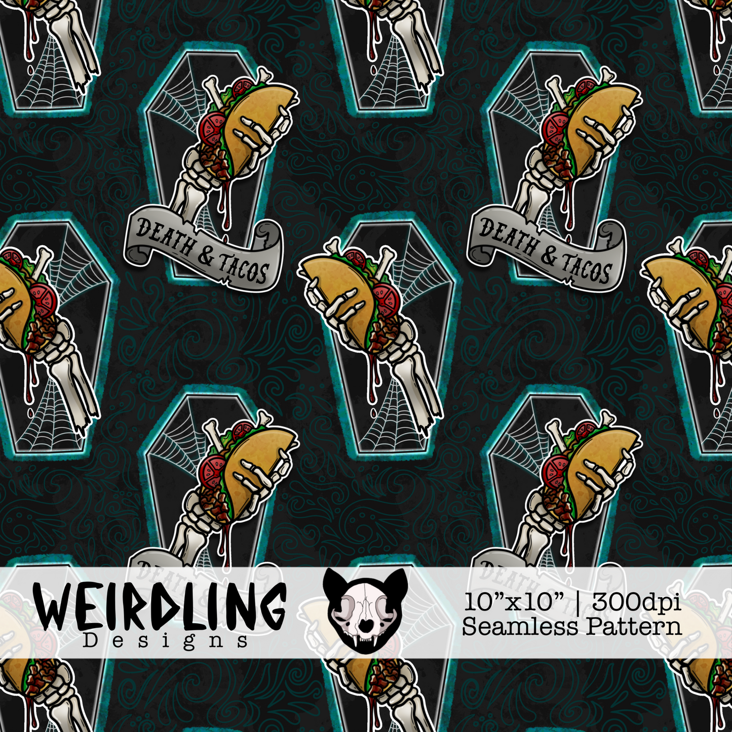 Death & Tacos - Exclusive Seamless Pattern - Multiple Colourways