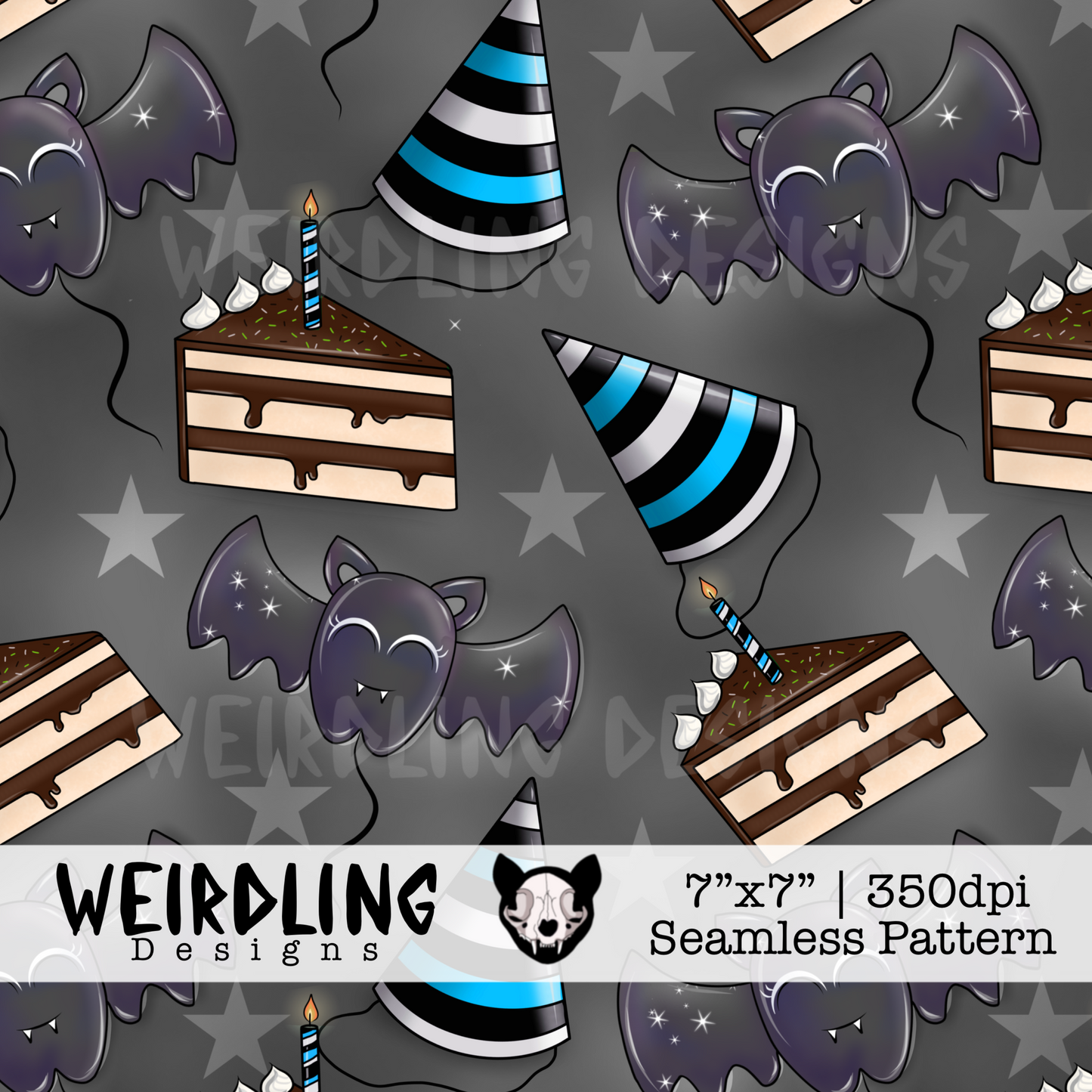 Batty Birthday - Exclusive Seamless Pattern - Multiple Colourways