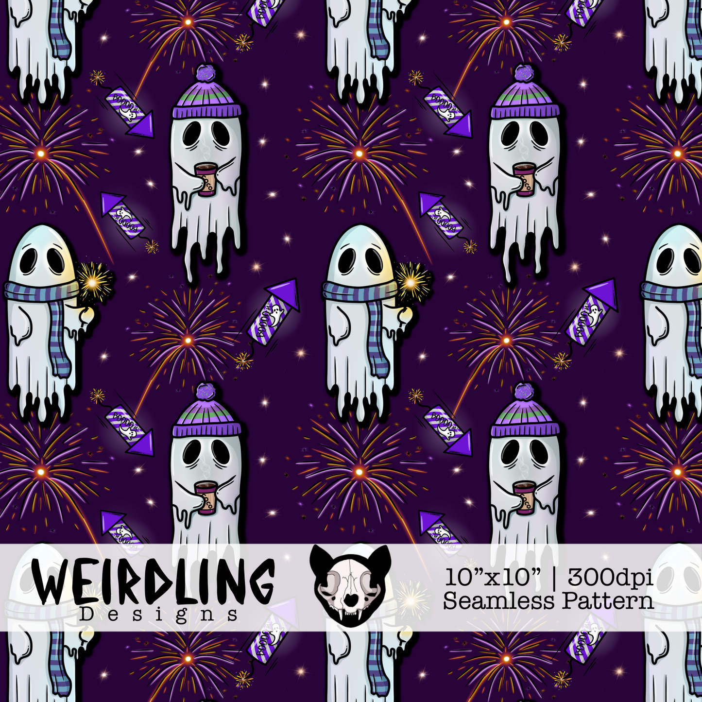 Boo-Fire Night - Exclusive Seamless Pattern - Multiple Colourways