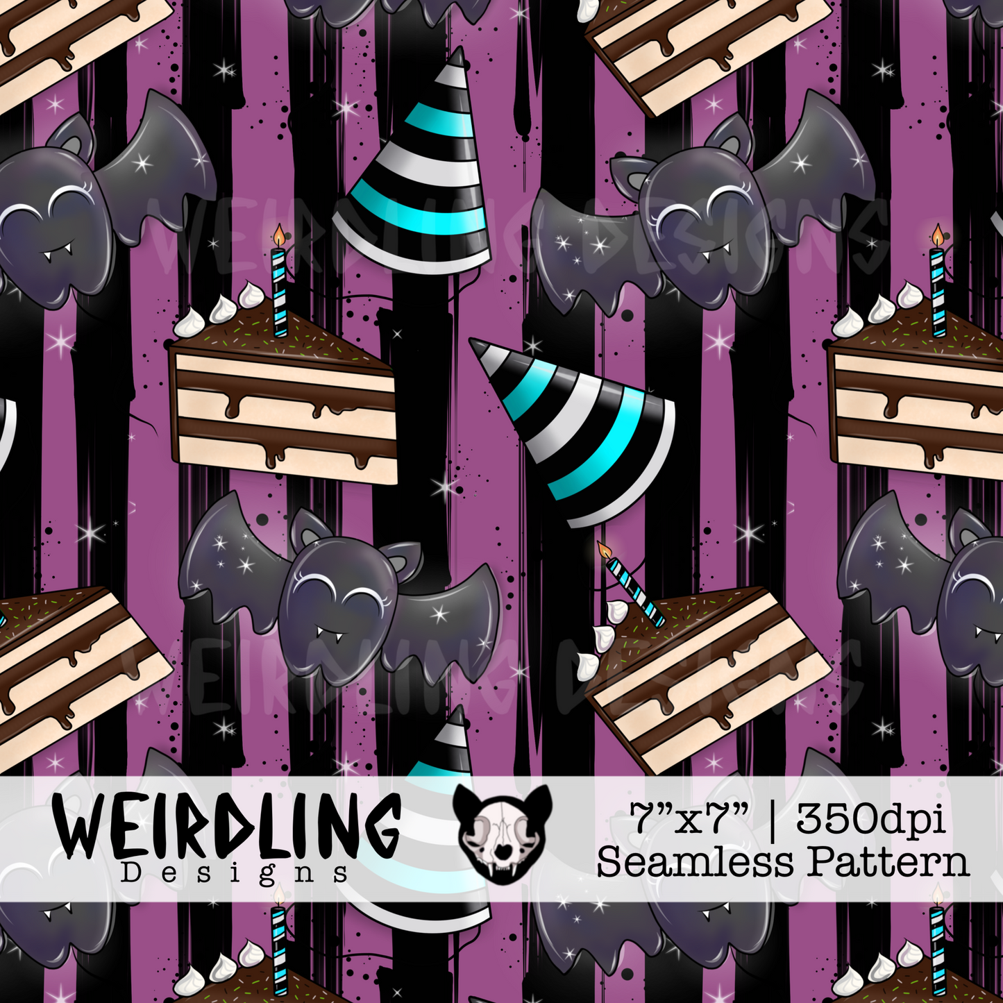 Batty Birthday - Exclusive Seamless Pattern - Multiple Colourways