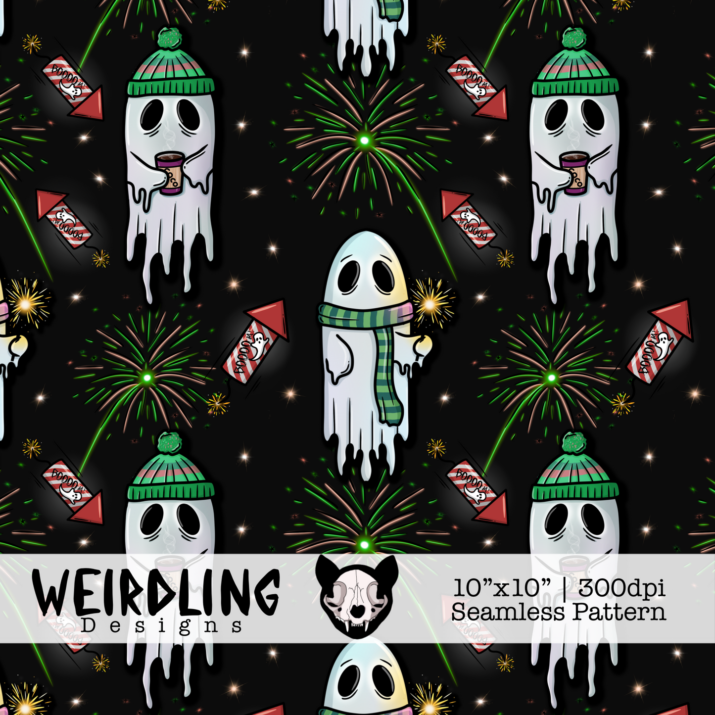 Boo-Fire Night - Exclusive Seamless Pattern - Multiple Colourways