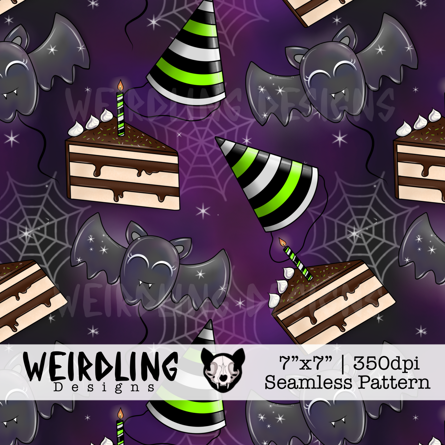 Batty Birthday - Exclusive Seamless Pattern - Multiple Colourways