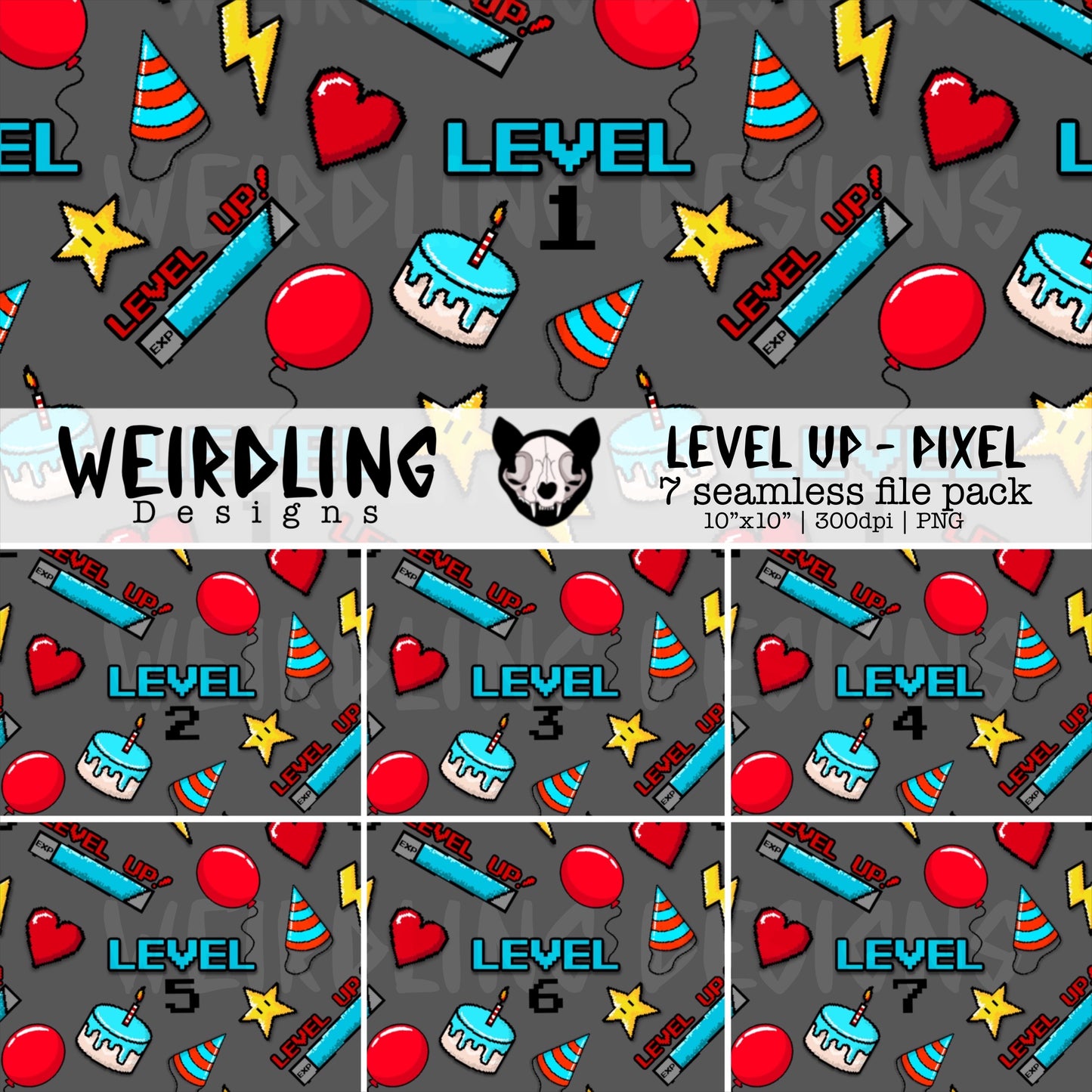 Level Up Pixel - Limited Seamless Birthday Packs - Multiple Colourways