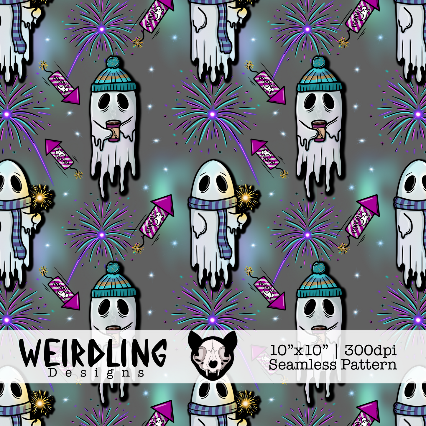 Boo-Fire Night - Exclusive Seamless Pattern - Multiple Colourways