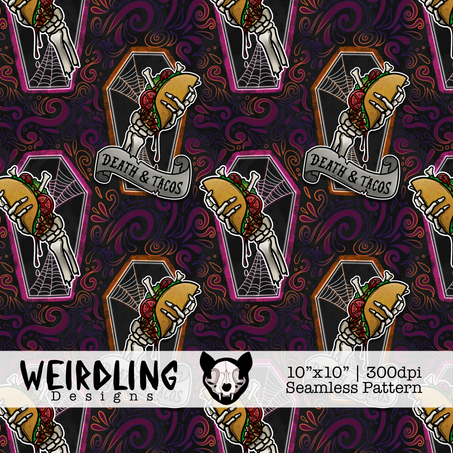 Death & Tacos - Exclusive Seamless Pattern - Multiple Colourways