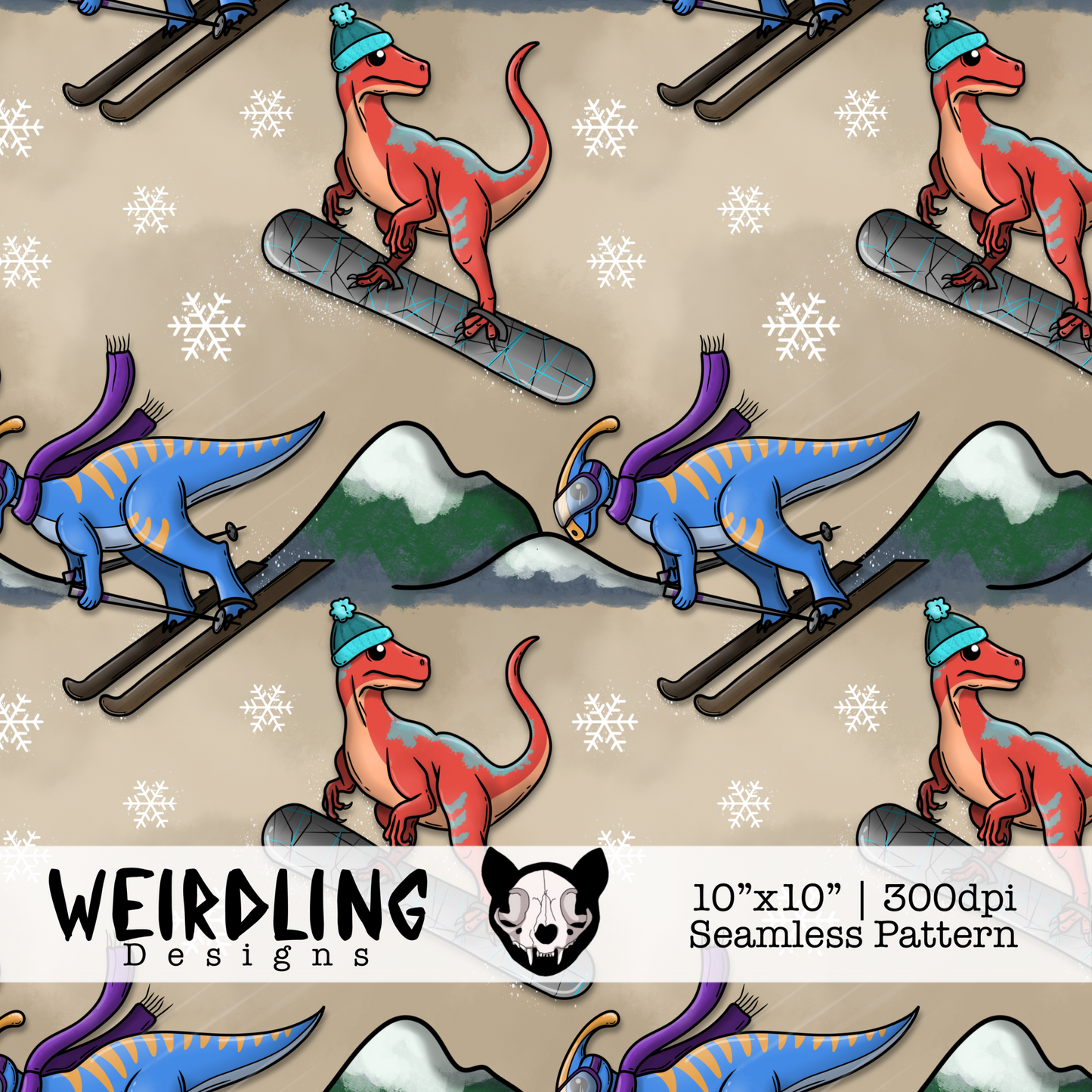 Dino Slalom - Exclusive Seamless Pattern - Multiple Colourways