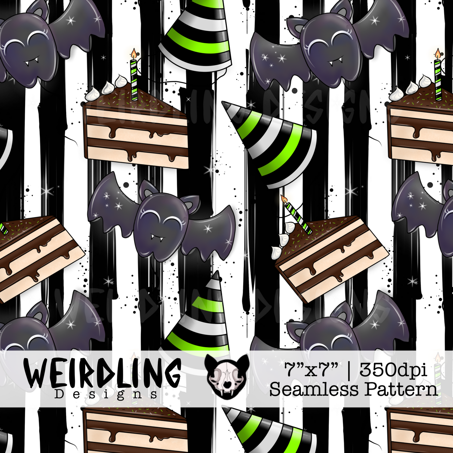 Batty Birthday - Exclusive Seamless Pattern - Multiple Colourways